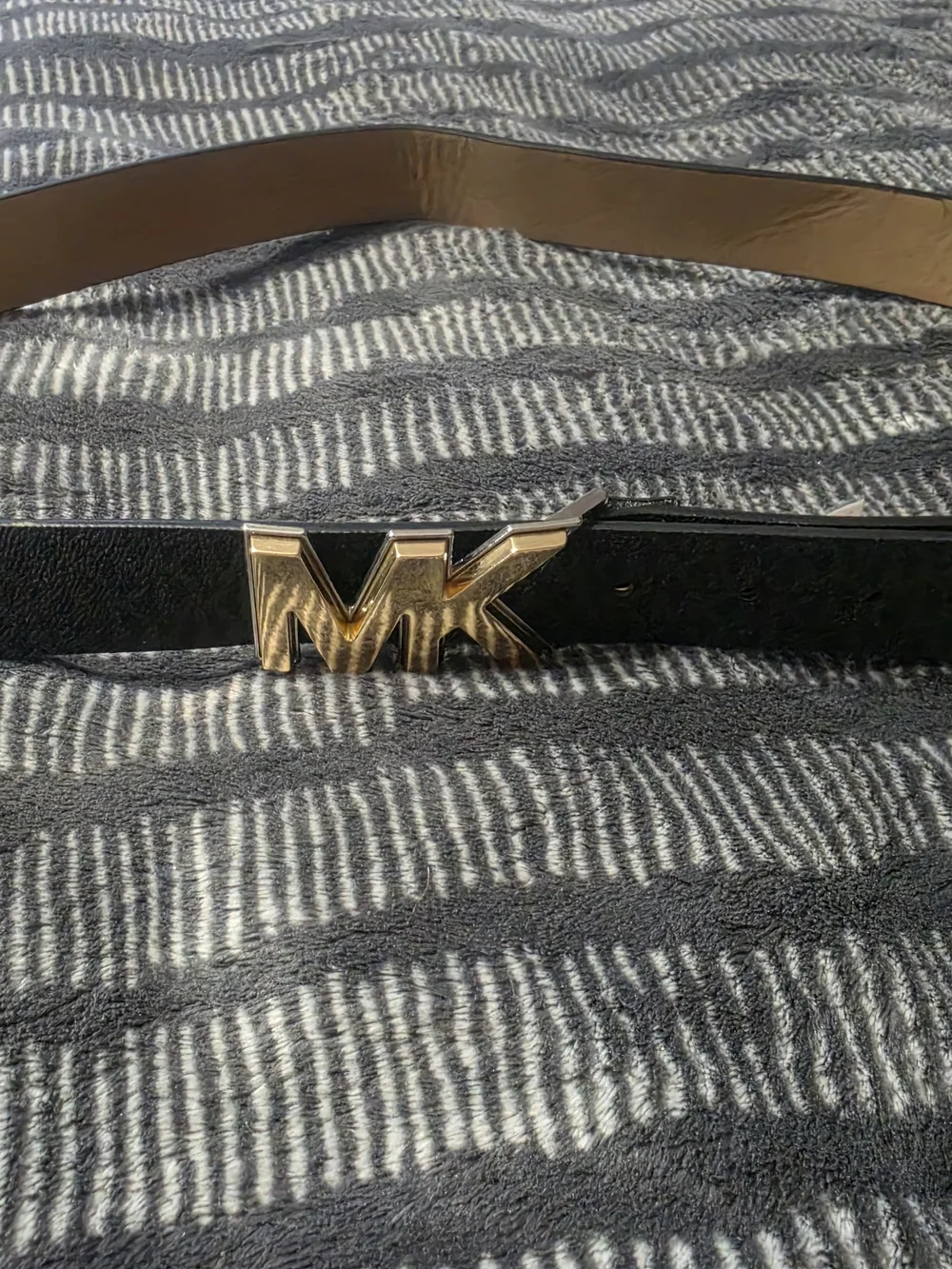 Michael Kors Men's Black Leather Belt with Gold MK Logo Buckle